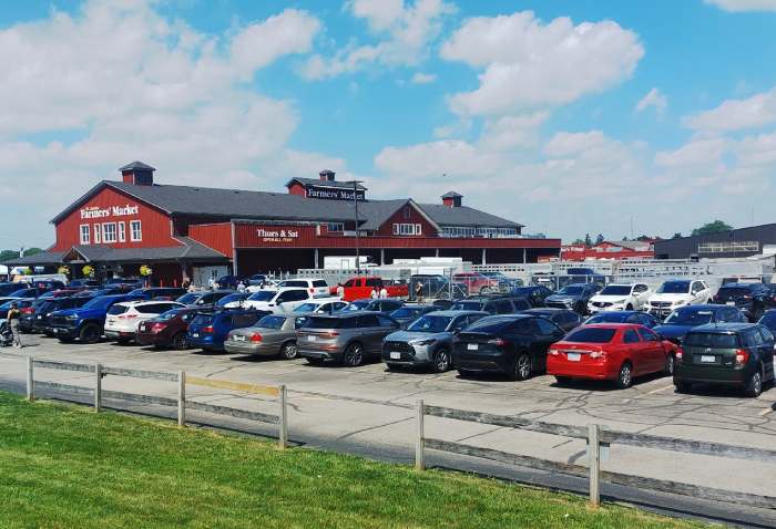 Full Parking lot at St Jacobs Market.